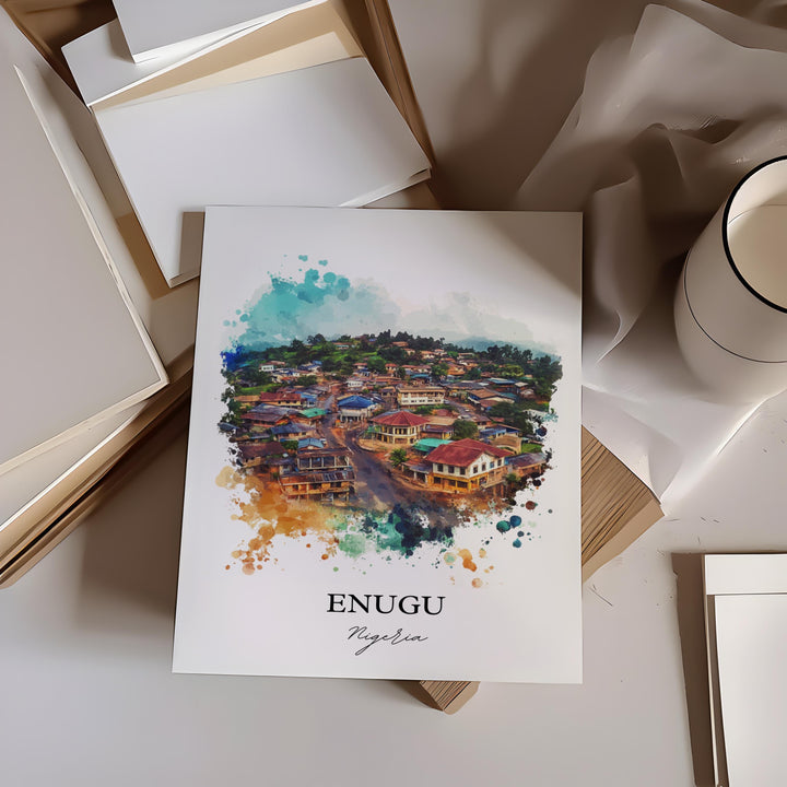 Enugu Nigeria Wall Art, Nigeria Print, Nigeria Watercolor Art, Enugu Nigeria Gift, Travel Print, Travel Poster, Housewarming Gift