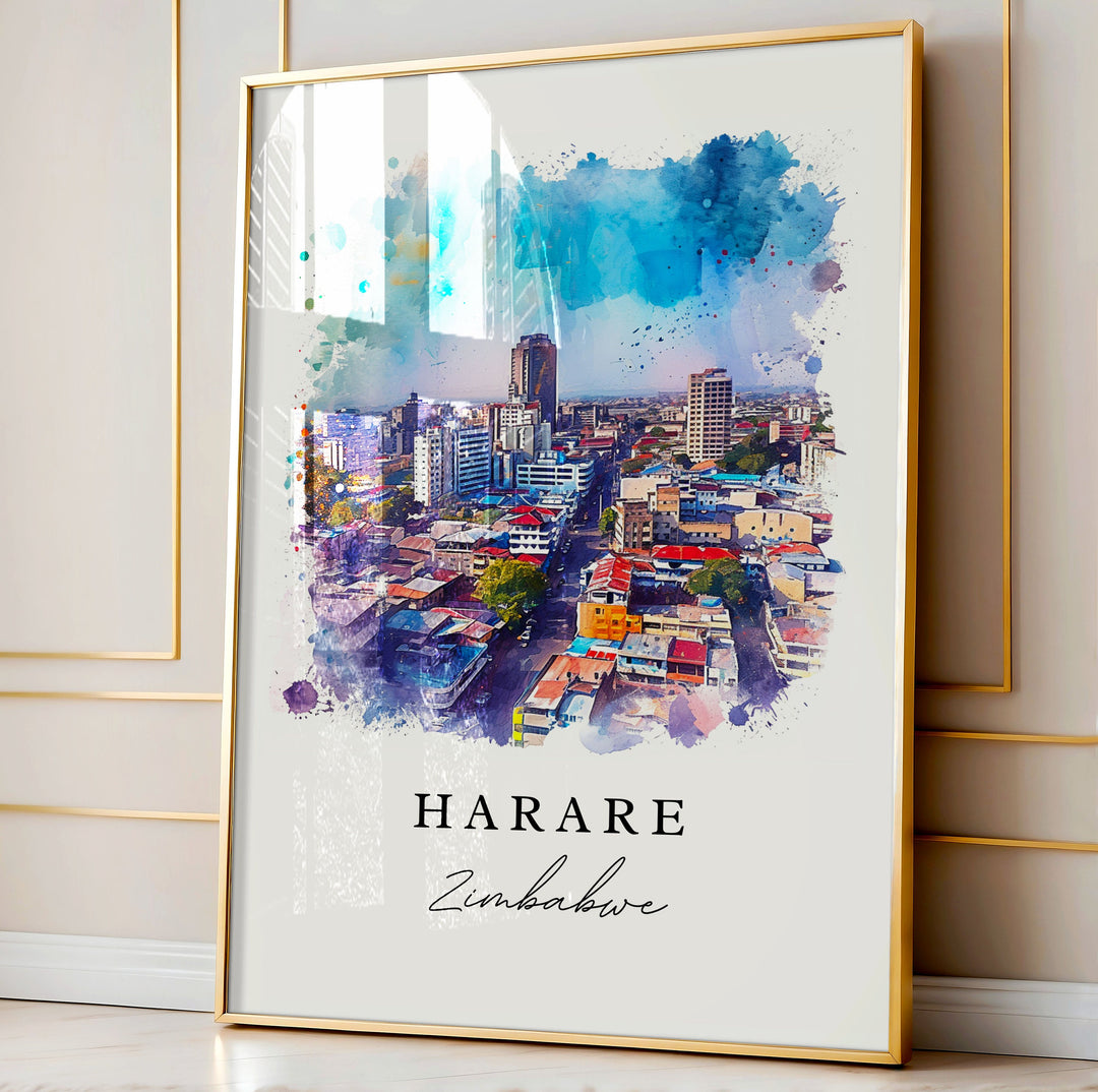 Harare Zimbabwe wall art - Zimbabwe, Harare print, Harare skyline gift, Zimbabwe souvenir, Custom Text, Perfect Gift