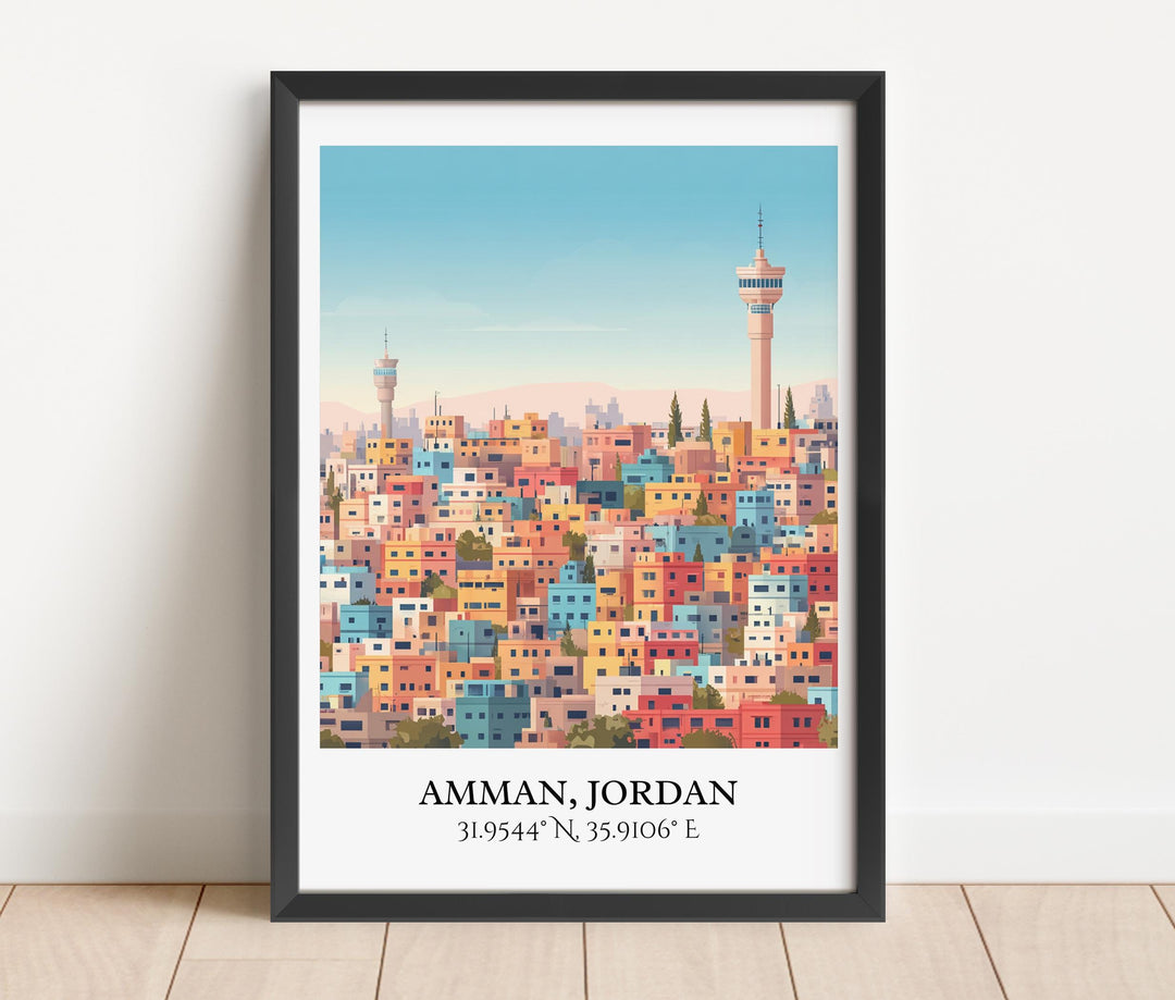 Amman Jordan Art, Amman Retro Travel Art, Amman Home Decor, Jordan Gift, Jordan Country Travel Art, Travel Prints, Housewarming Gift