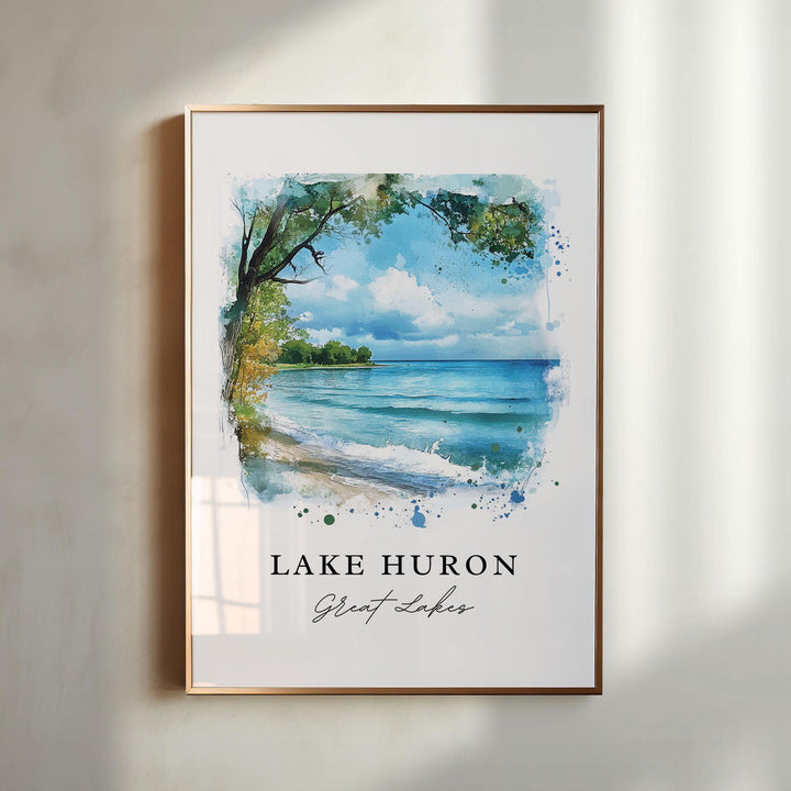 Lake Huron Wall Art, Lake Huron Print, Great Lakes Watercolor Art, Lake Huron Gift, Travel Poster, Housewarming Gift