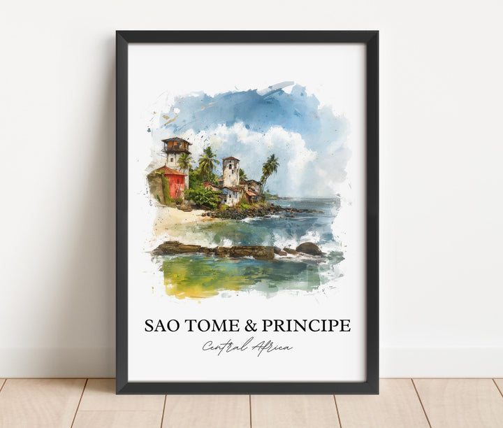 Sao Tome and Principe Art, São Tomé Print, Africa Watercolor Art, Sao Tome and Principe Gift, Travel Print, Travel Poster, Housewarming Gift