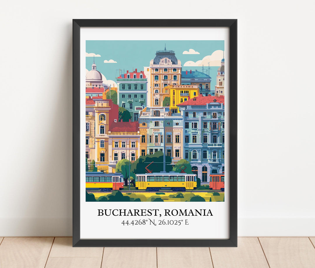 Bucharest Art, Bucharest Retro Travel Art, Bucharest Romania Home Decor, Romania Gift, Romania Travel Art, Travel Prints, Housewarming Gift