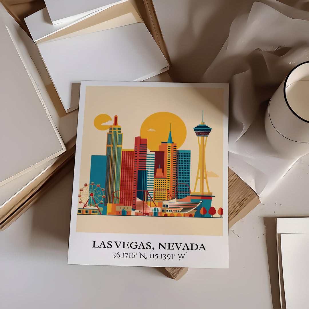 Las Vegas Art, Las Vegas Retro Travel Art, Las Vegas Home Decor, Las Vegas Gift, Nevada Travel Art, Travel Prints, Housewarming Gift