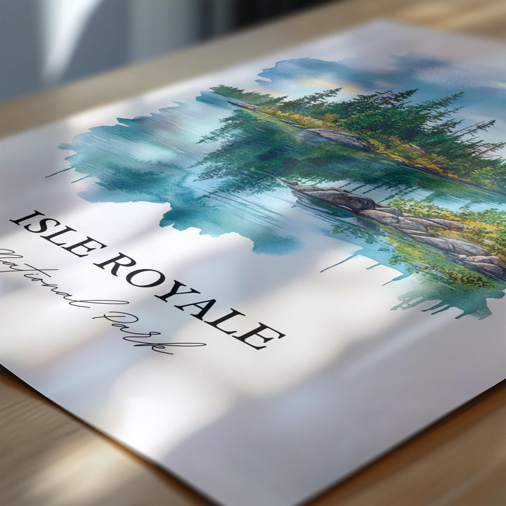 Isle Royale National Park Wall Art, Isle Royale Print, Michigan Watercolor, Thunder Bay Gift, Travel Print, Travel Poster, Housewarming Gift