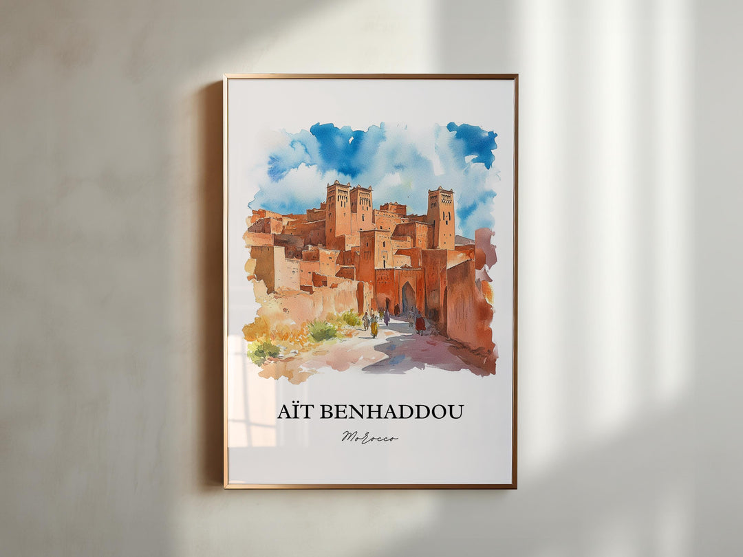 Ait Benhaddou Wall Art, Marrakesh Print, Morocco Watercolor Art, Ait Benhaddou Gift, Travel Print, Travel Poster, Housewarming Gift