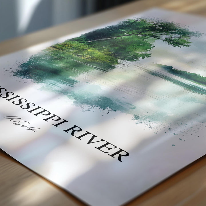 Mississippi River Wall Art, USA Prints, Mississippi Watercolor Art, Mississippi River Gift, Travel Print, Travel Poster, Housewarming Gift