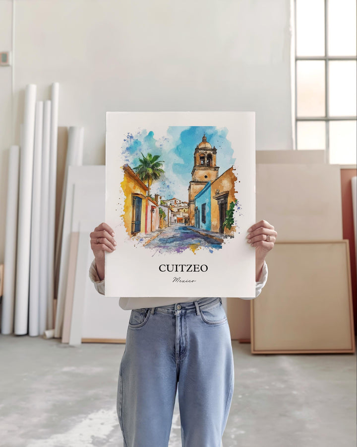 Cuitzeo Mexico Wall Art, Michoacán Print, Mexico Watercolor Art, Cuitzeo Mexico Gift, Travel Print, Travel Poster, Housewarming Gift