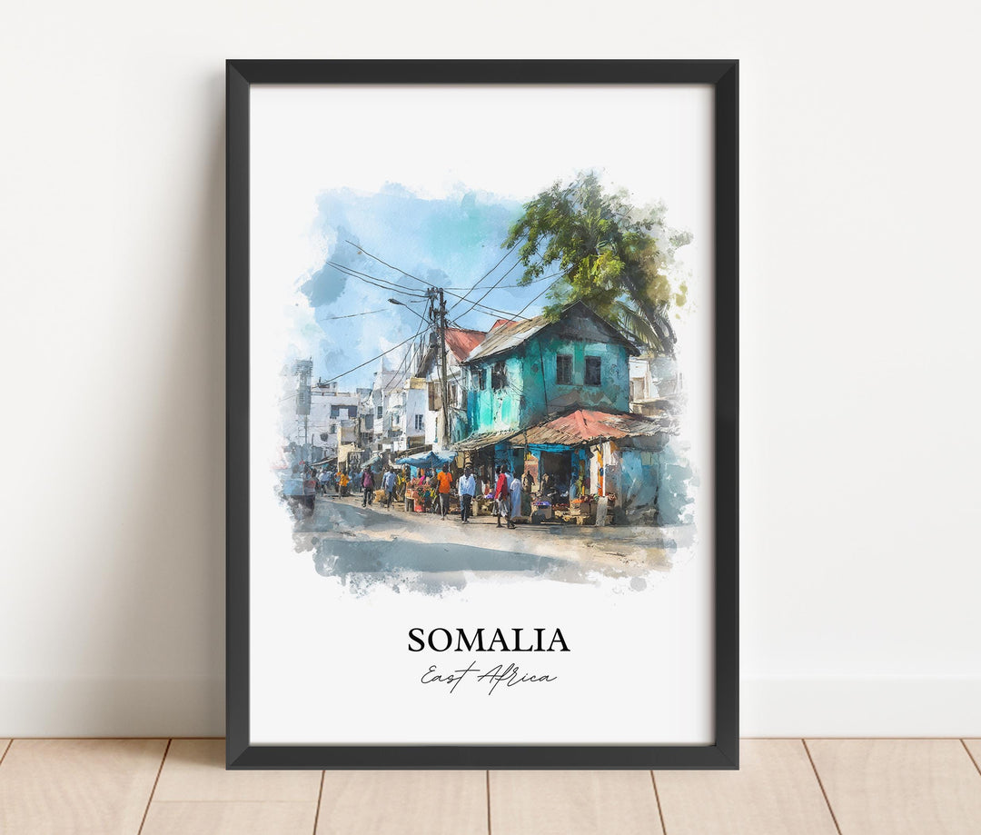 Somalia Wall Art, Somalia Print, Somalia Watercolor Art, Somalia Gift, Travel Print, Travel Poster, Housewarming Gift