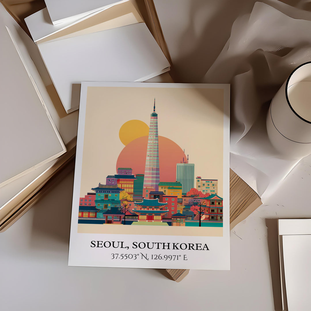 Seoul Art, Seoul Retro Travel Art, Seoul Home Decor, Seoul SK Gift, South Korea Travel Art, Travel Prints, Housewarming Gift