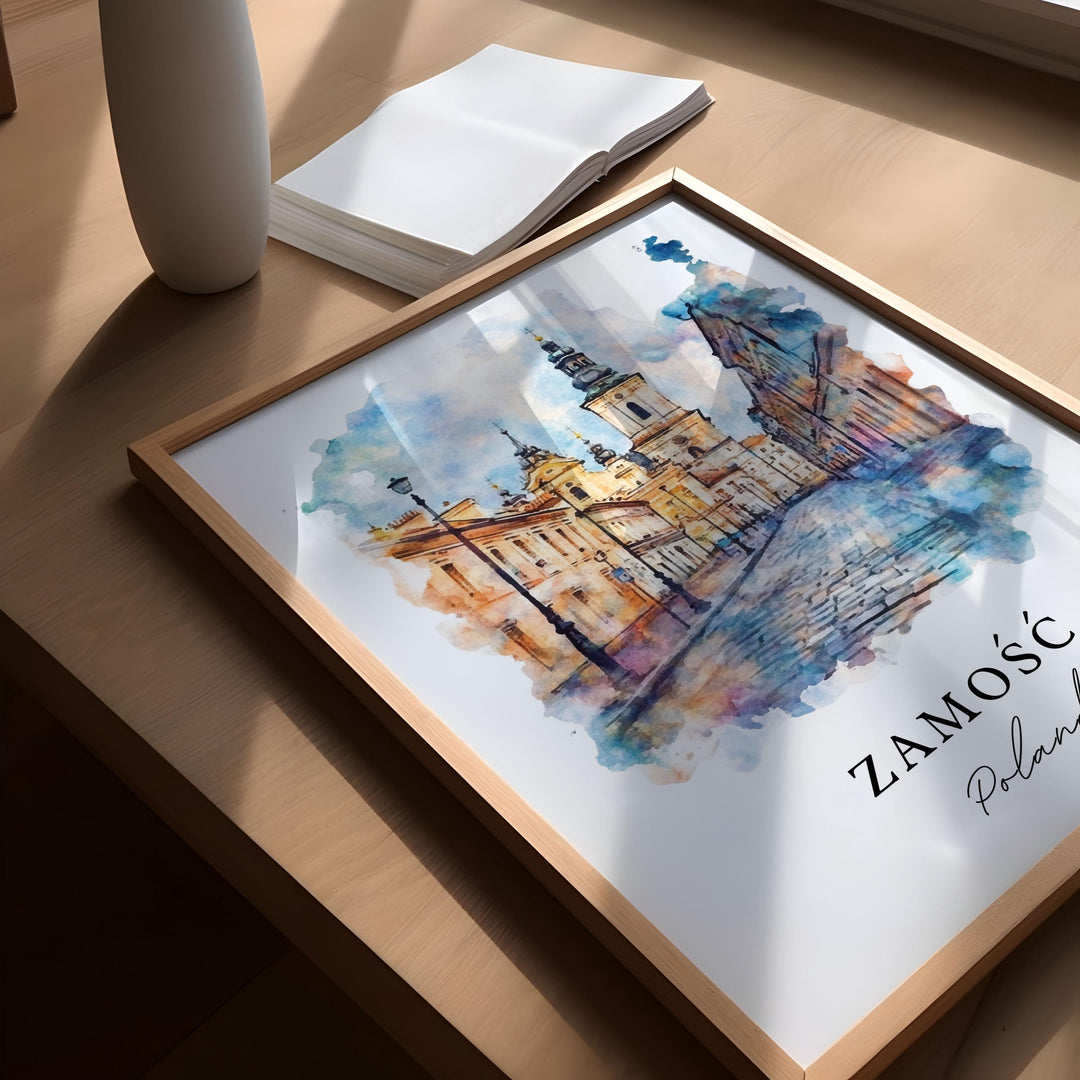 Zamosc Wall Art, Zamosc Poland Print, Poland Watercolor Art, Lublin Voivodeship Gift,