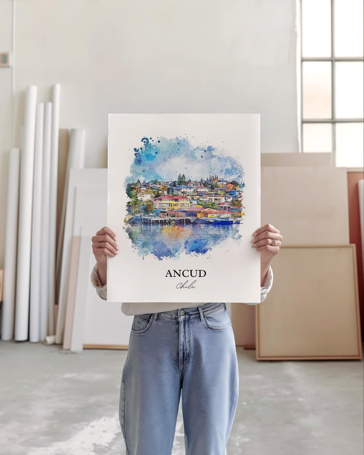 Ancud Chile Wall Art, Chiloé Island Print, Chile Watercolor Art, Ancud Chile Gift, Travel Print, Travel Poster, Housewarming Gift
