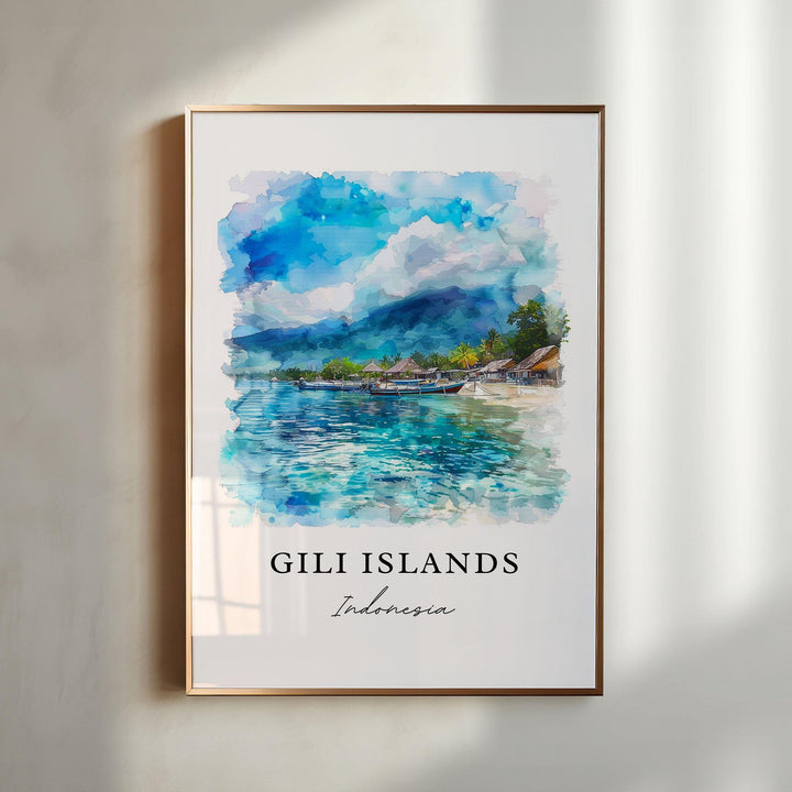 Gili Islands Art, Gili Islands Print, Lombok Indonesia Watercolor Art, Gili Indonesia Gift,