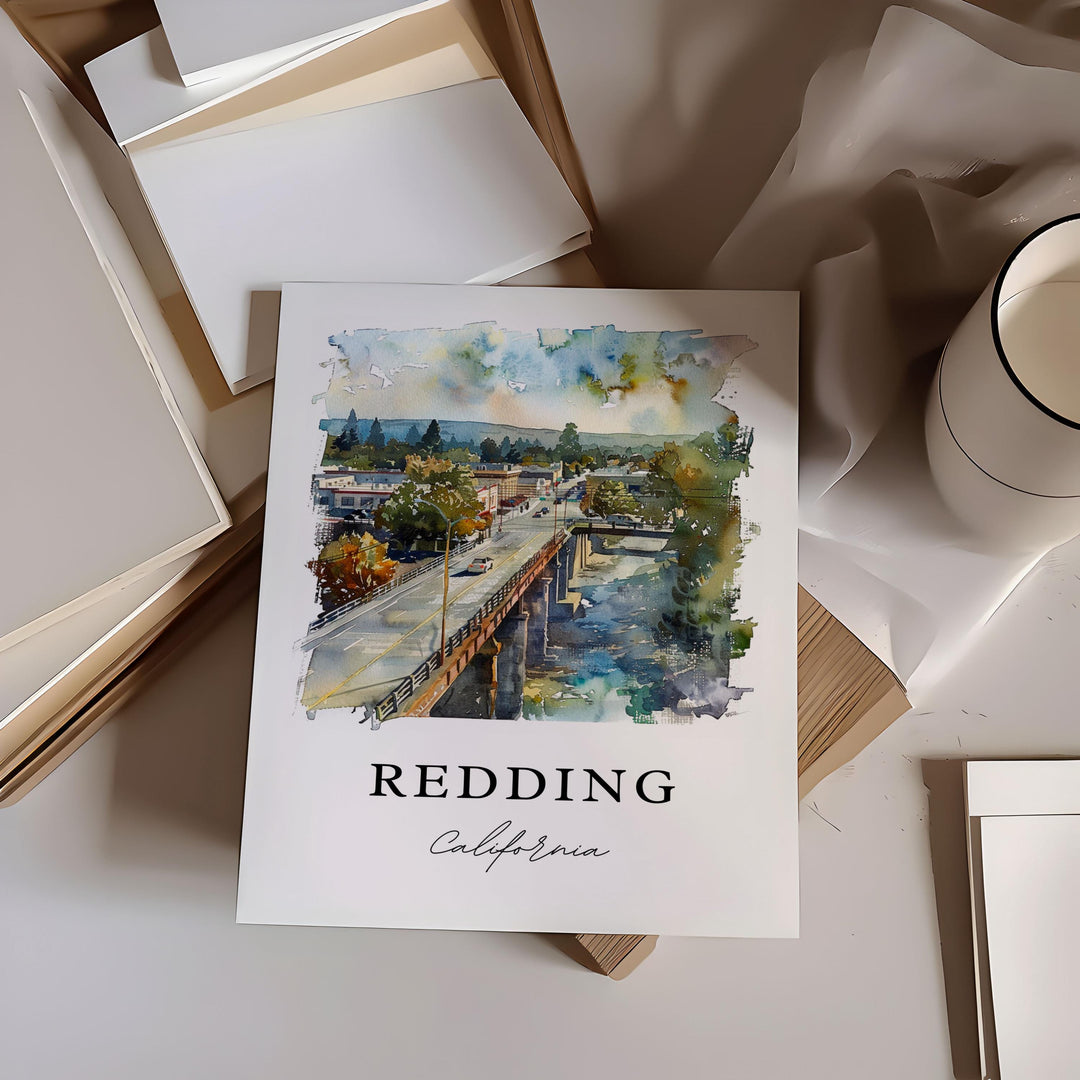 Redding CA Wall Art, Redding Print, Redding Watercolor Art, Redding California Gift,