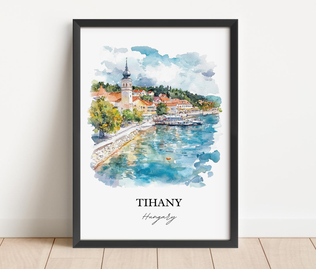 Tihany Wall Art, Tihany Print, Hungary Watercolor Art, Tihany Hungary Gift, Travel Print, Travel Poster, Housewarming Gift
