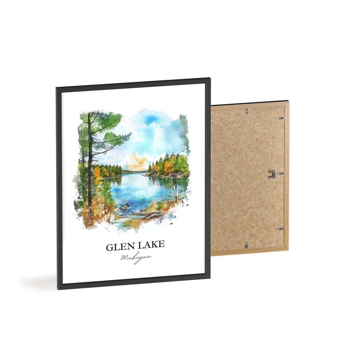 Glen Lake Wall Art, Leelanau Print, Michigan Watercolor Art, Glen Lake Michigan Gift, Travel Print, Travel Poster, Housewarming Gift