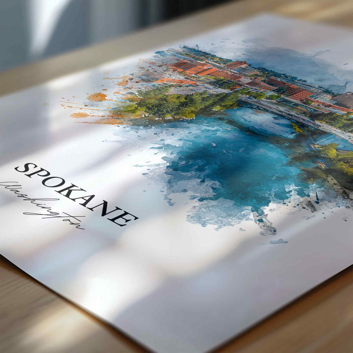 Spokane WA Wall Art, Spokane Print, Spokane Washington Watercolor Art, Washington State Gift, Travel Print, Travel Poster, Housewarming Gift