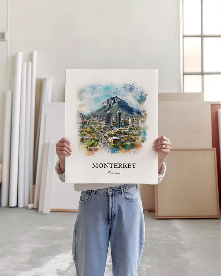 Monterrey Mexico Wall Art, Nuevo León Print, Mexico Watercolor Art, Monterrey MX Gift, Travel Print, Travel Poster, Housewarming Gift