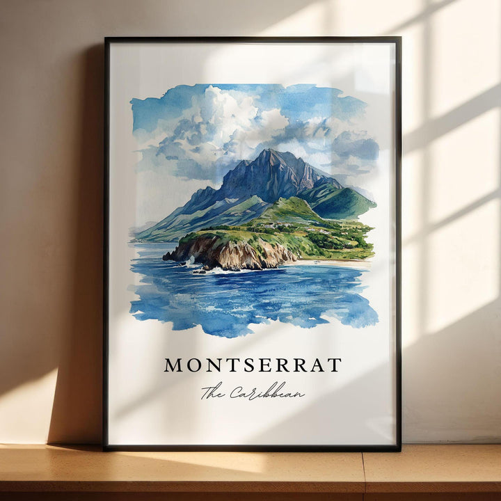 Montserrat Wall Art,  Montserrat Print,  Montserrat Watercolor Art,  Leeward Islands Gift,