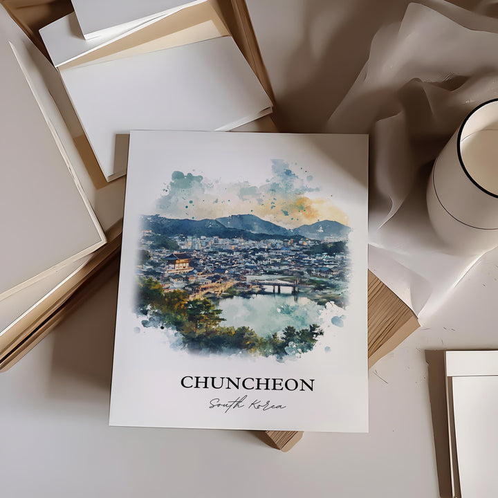 Chuncheon Wall Art, Gangwon Province Print, South Korea Watercolor Art, Chuncheon Gift, Travel Print, Travel Poster, Housewarming Gift
