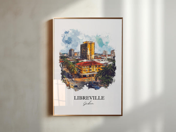 Libreville Wall Art, Gabon Print, Gabon Watercolor Art, Libreville Gabon Gift, Travel Print, Travel Poster, Housewarming Gift