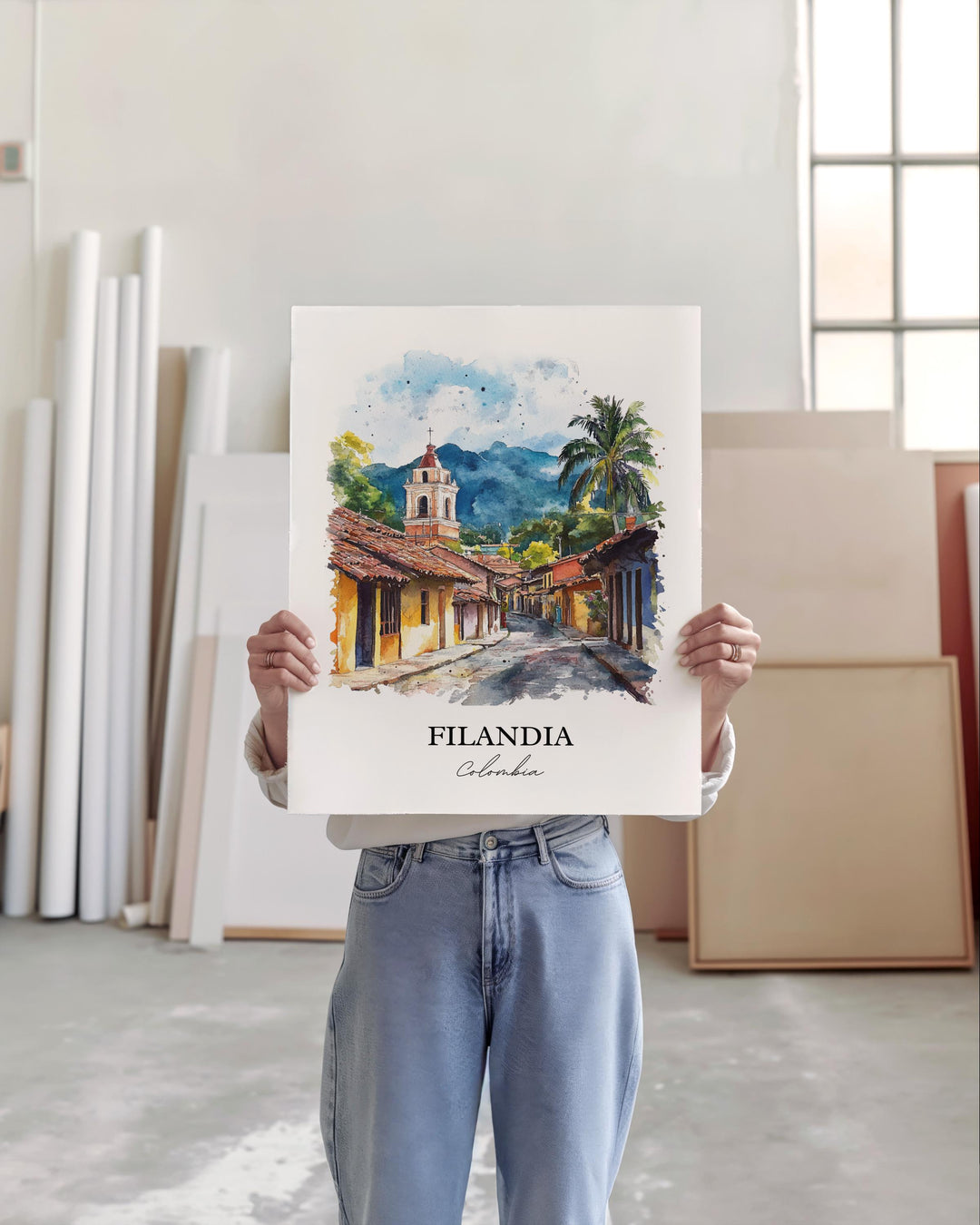 Filandia Wall Art, Quindío Print, Colombia Watercolor Art, Filandia Colombia Gift, Travel Print, Travel Poster, Housewarming Gift