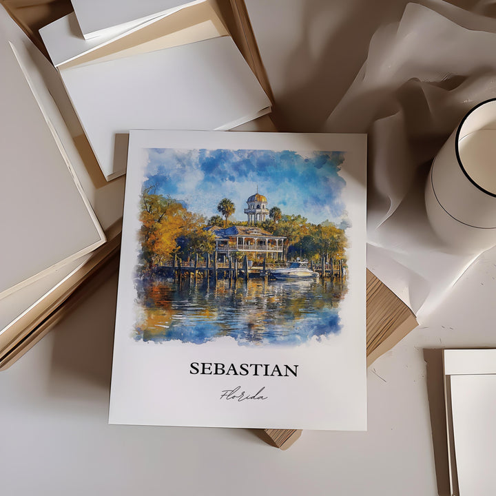 Sebastian Florida Wall Art, Florida Print, Indian River County Watercolor, Sebastian FL Gift, Travel Print, Travel Poster, Housewarming Gift
