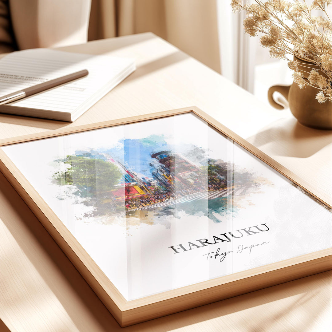 Harajuku Wall Art, Tokyo Print, Harajuku Tokyo Watercolor Art, Harajuku Japan Gift, Japan Travel Print, Tokyo Travel Poster, Harajuku Gift