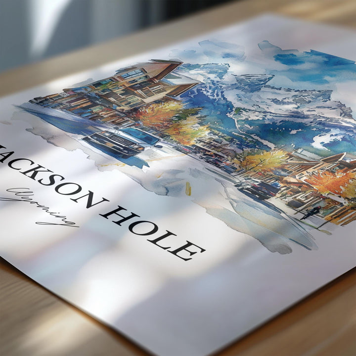 Jackson Hole Wall Art, Jackson Wyoming Print, Wyoming Watercolor Art, Jackson Hole Gift, Travel Print, Travel Poster, Housewarming Gift