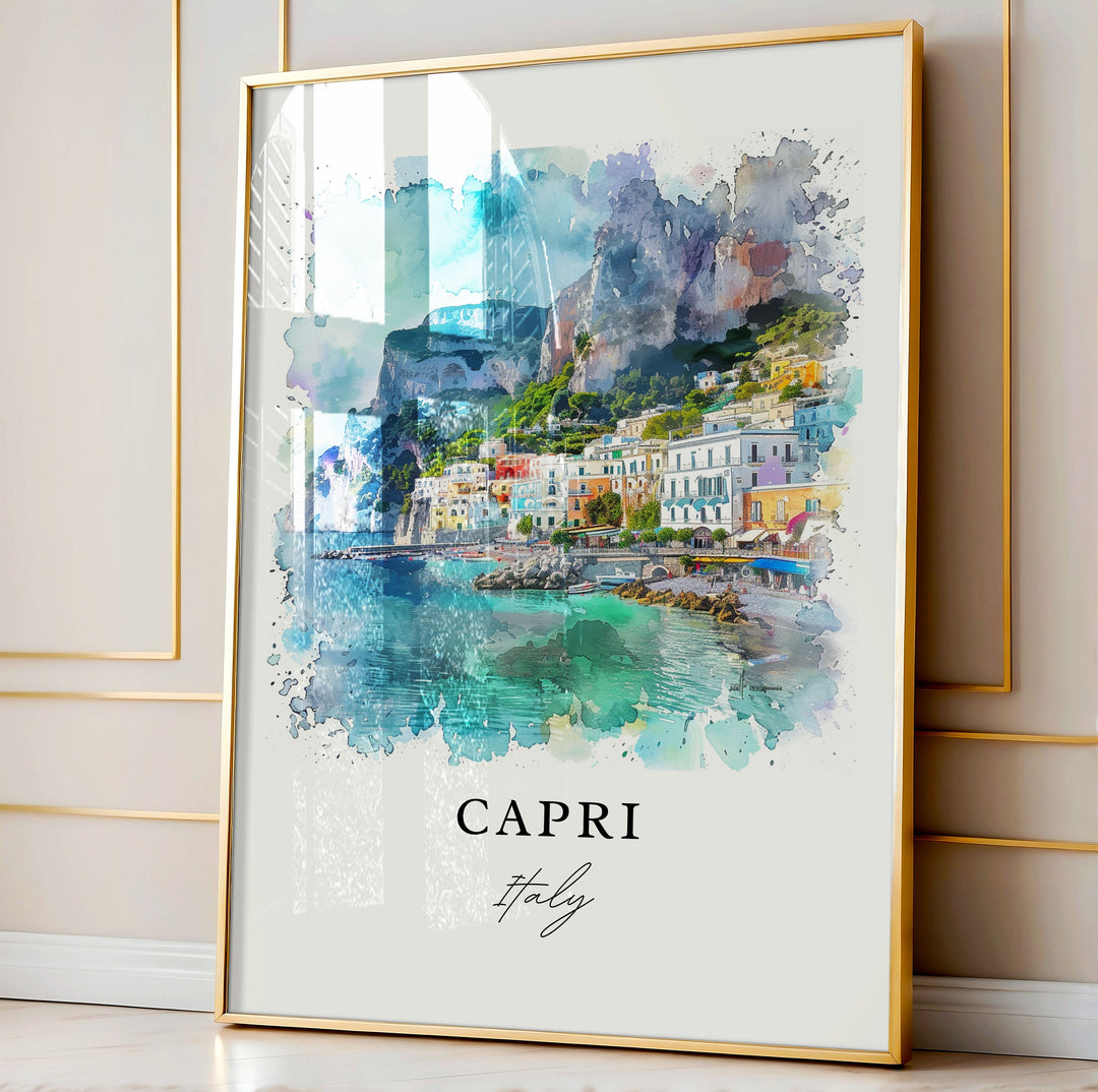 Capri Italy Wall Art, Capri Print, Bay of Naples Watercolor Art, Capri Island Gift,