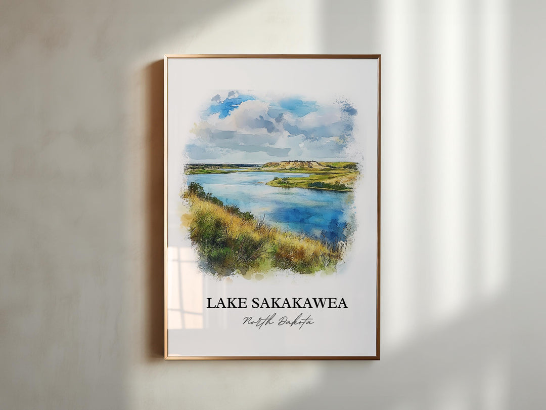 Lake Sakakawea ND Wall Art, Pick City ND Print, North Dakota Watercolor, Lake Sakakawea Gift, Travel Print, Travel Poster, Housewarming Gift