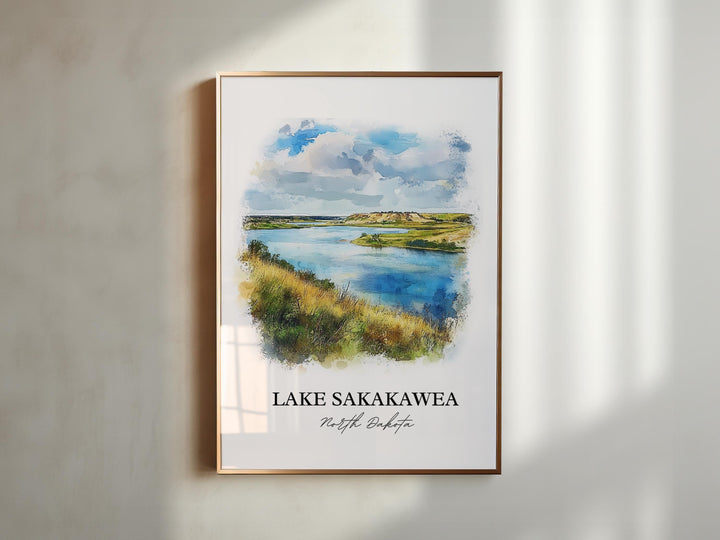 Lake Sakakawea ND Wall Art, Pick City ND Print, North Dakota Watercolor, Lake Sakakawea Gift, Travel Print, Travel Poster, Housewarming Gift