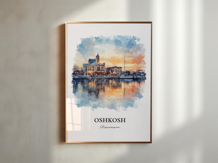 Oshkosh Wall Art, Winnebago County Print, Wisconsin Watercolor Art, Oshkosh WI Gift, Travel Print, Travel Poster, Housewarming Gift