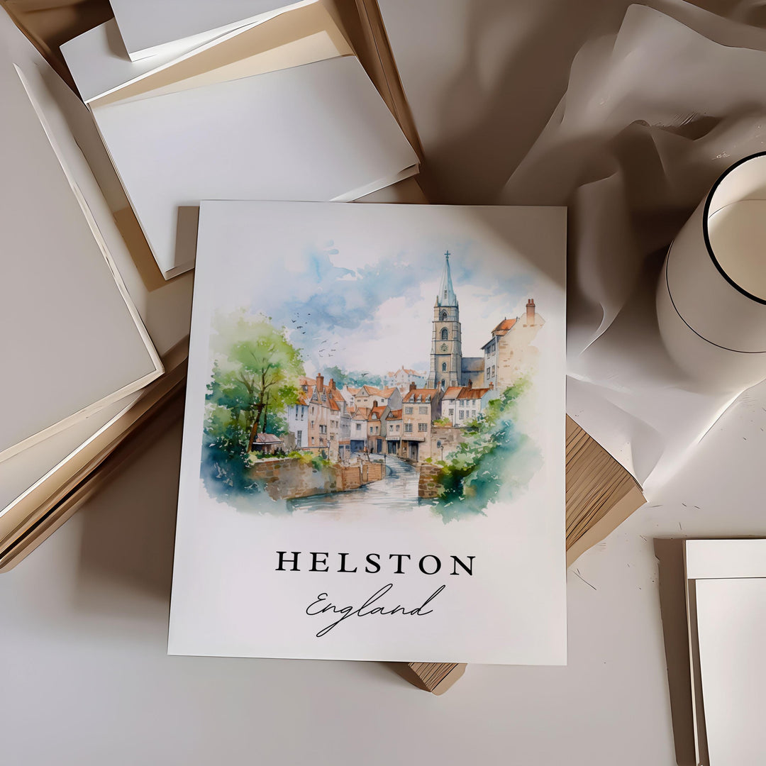 Helston Wall Art, Helston England Print, Helston Watercolor Art, Helston UK Gift,