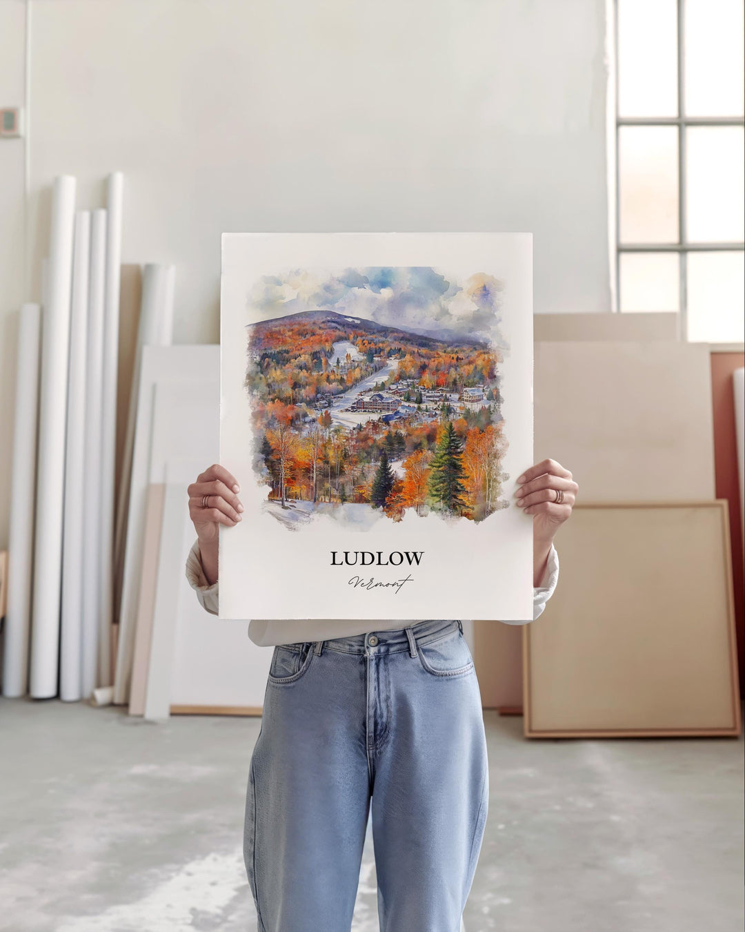 Ludlow VT Wall Art, Okemo Mountain Print, Vermont Watercolor Art, Ludlow VT Gift, Travel Print, Travel Poster, Housewarming Gift