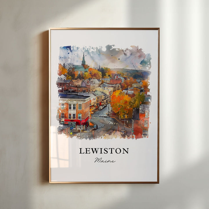 Lewiston Maine Wall Art, Lewiston Print, Lewiston ME Watercolor, Lewiston Maine Gift, Travel Poster, Housewarming Gift