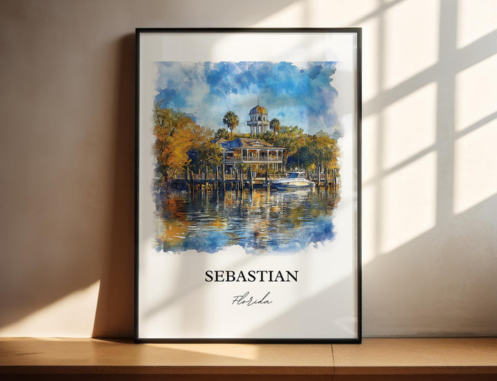 Sebastian Florida Wall Art, Florida Print, Indian River County Watercolor, Sebastian FL Gift, Travel Print, Travel Poster, Housewarming Gift