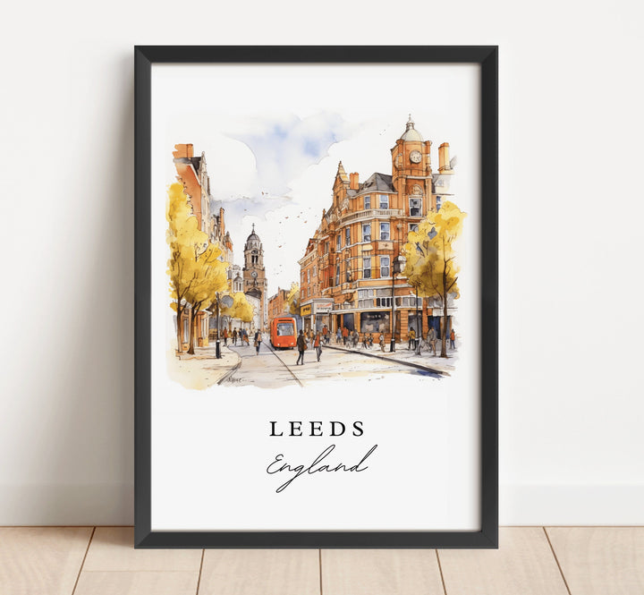 Leeds traditional travel art - England, Leeds poster, Wedding gift, Birthday present, Custom Text, Personalized Gift