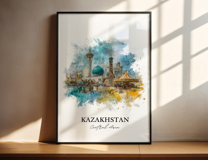 Kazakhstan Wall Art, Kazakhstan Print, Kazakhstan Watercolor Art, Kazakhstan Country Gift, Travel Print, Travel Poster, Housewarming Gift