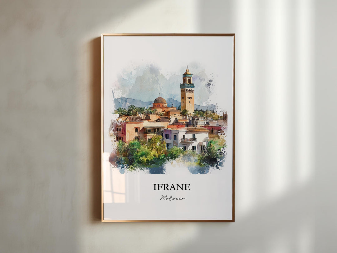 Ifrane, Morocco – Watercolor Art Print of Middle Atlas Mountains