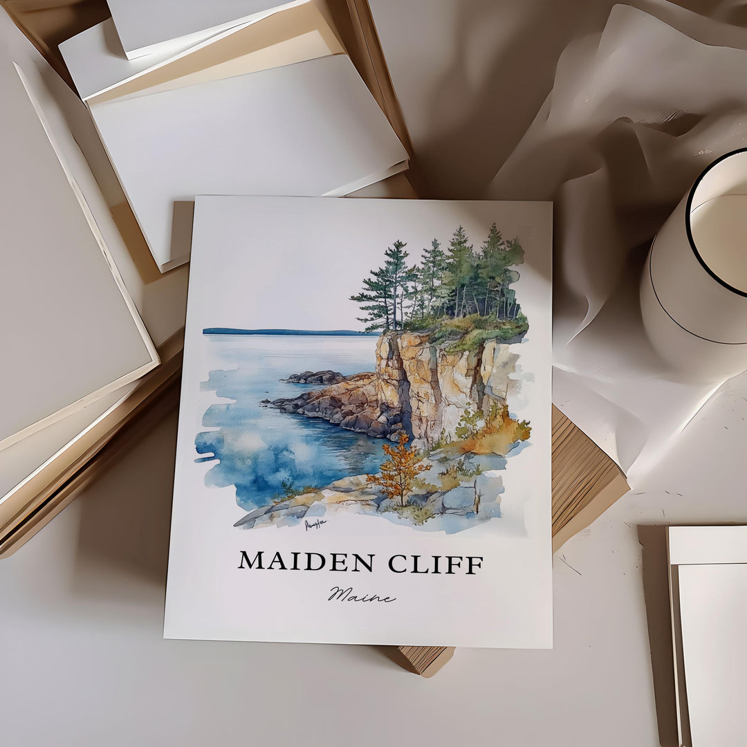 Maiden Cliff Wall Art, Maiden Cliff ME Print, Maiden Cliff Watercolor Art, Camden Maine Gift, Travel Poster, Housewarming Gift