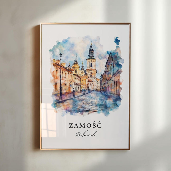 Zamosc Wall Art, Zamosc Poland Print, Poland Watercolor Art, Lublin Voivodeship Gift,