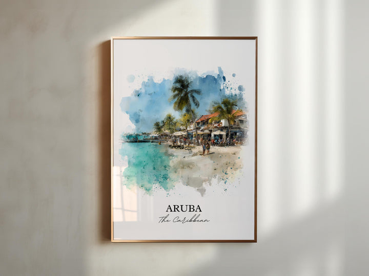 Aruba Wall Art, Aruba Print, Aruba Watercolor Art, Aruba Caribbean Gift, Travel Print, Travel Poster, Housewarming Gift