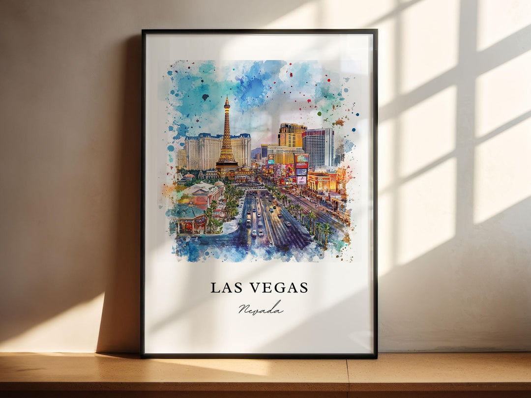 Las Vegas Wall Art, Las Vegas Print, Vegas Strip Watercolor Art, Vegas Strip Art Gift,