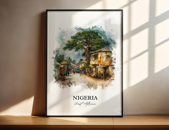 Nigeria Wall Art, Nigeria Africa Print, Nigeria Watercolor Art, Nigeria Country Gift, Travel Print, Travel Poster, Housewarming Gift