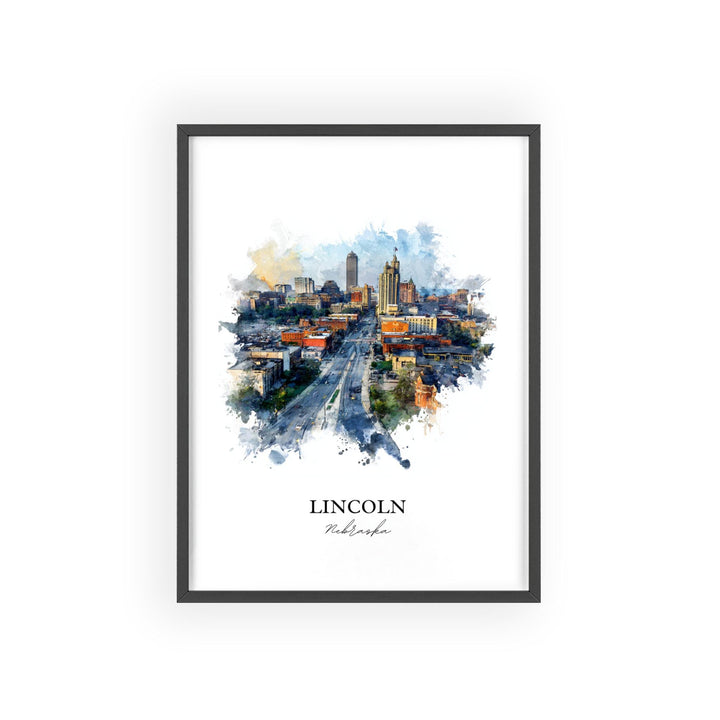Lincoln NE Wall Art, Lincoln Print, Nebraska Watercolor Art, Lincoln Nebraska Skyline Gift, Travel Print, Travel Poster, Housewarming Gift