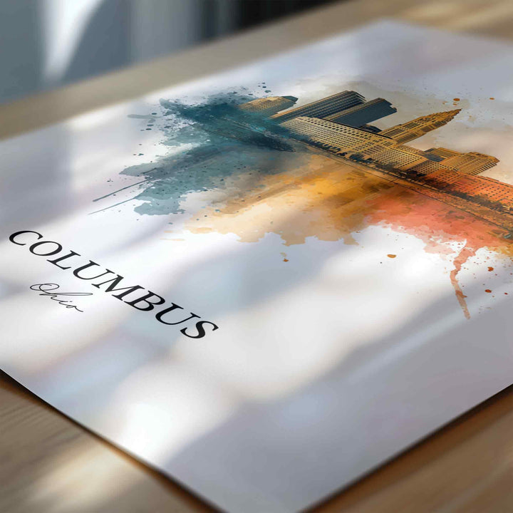 Columbus OH Wall Art, Columbus Print, Columbus Ohio Watercolor Art, Columbus Skyline Gift, Travel Print, Travel Poster, Housewarming Gift