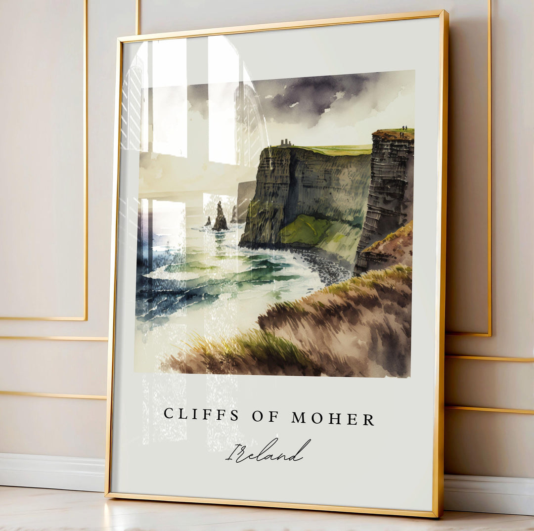 Cliffs of Moher Art, Moher Ireland Print, Cliffs of Moher Watercolor, Ireland Cliffs Gift,