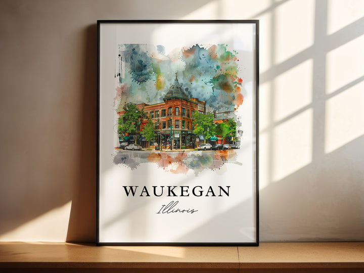 Waukegan IL Wall Art, Waukegan Print, Waukegan Watercolor Art, Lake County Illinois Gift,