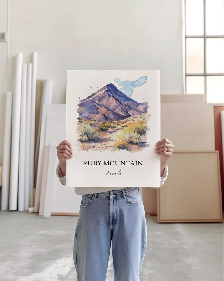 Ruby Mountains NV Wall Art, Elko County Print, Nevada Watercolor Art, Ruby Mountains Gift, Travel Print, Travel Poster, Housewarming Gift