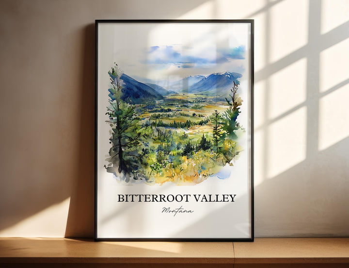 Bitterroot Valley Wall Art, Darby MT Print, Montana Watercolor Art, Bitterroot Valley Gift, Travel Print, Travel Poster, Housewarming Gift